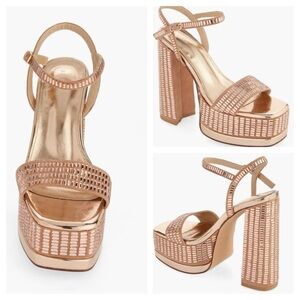 Azalea Wang Catriona Crystal Platform Sandal In Champagne - size 8 fit, says 9